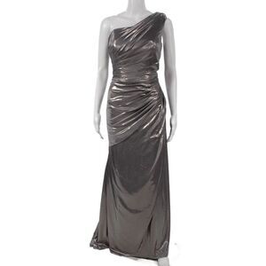 Ryanth Womens Silver One Shoulder Maxi Dress Sleeveless Metallic Size S
